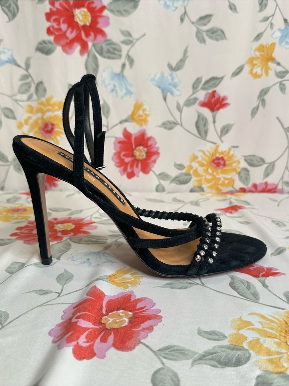 VERONICA BEARD | Black Rhinestone Embellished Stiletto Sandals | Womens Size 39